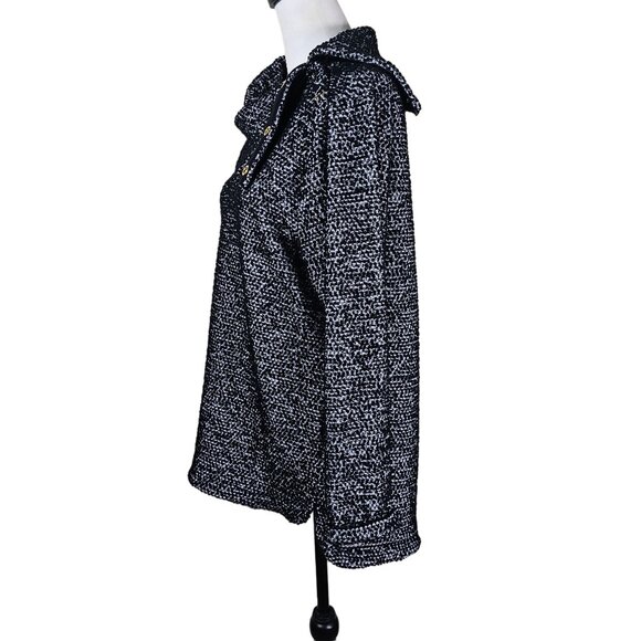 Calvin Klein Textured Dot Knit Tunic Sweater Sz L Cowl Neck Gold Snaps Relaxed - Picture 3 of 12